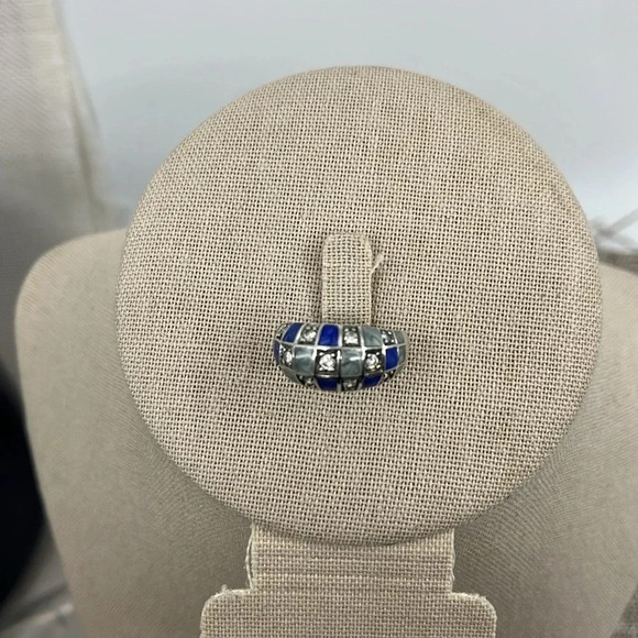 💍 Ross Simons Diamonique Blue Enamel Checkerboard Ring - Picture 5 of 16